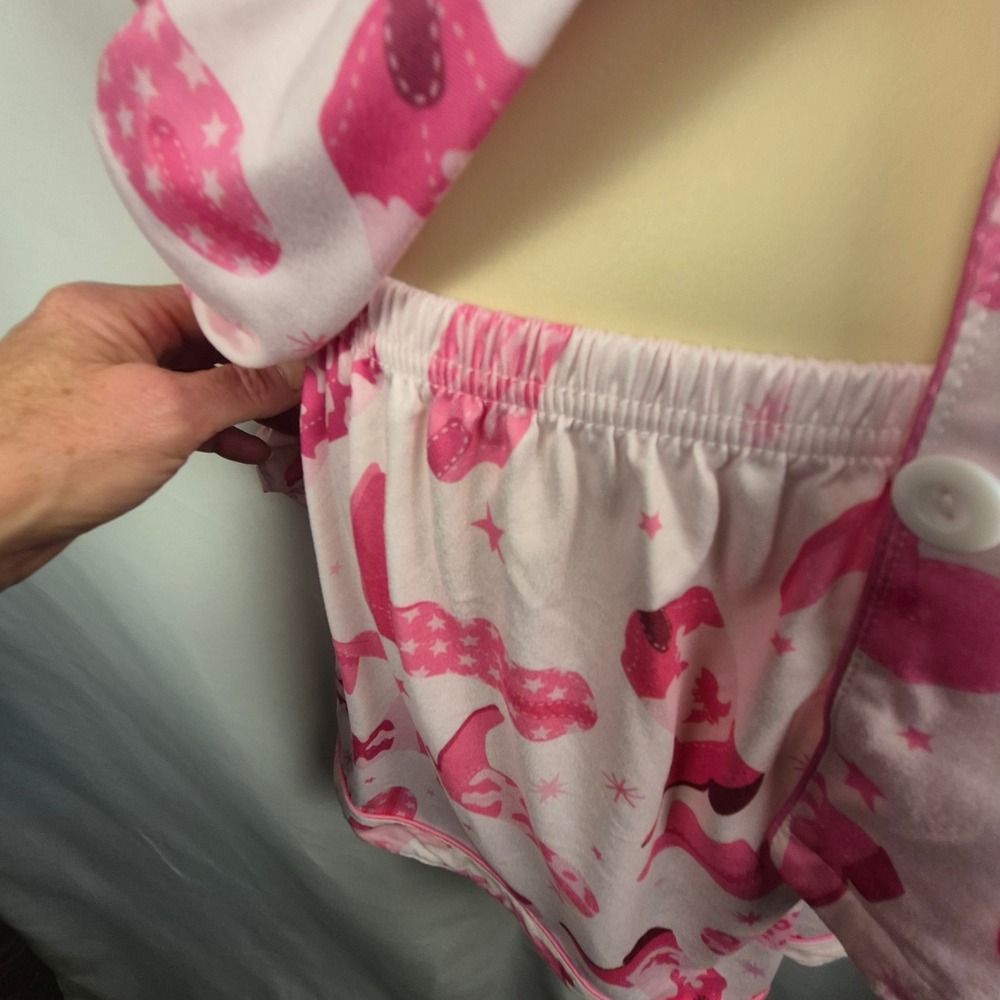 Pink Cowboy Boot Pajama Set Women XXL Pink Excellent Western Print - Picture 4 of 7